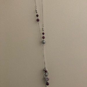 Purple and silver long hanging necklace
